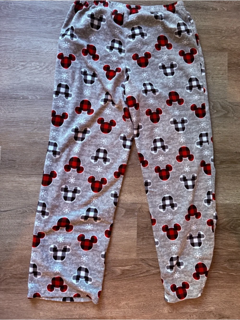 Adult SZ M Disney Grey Fleece Pajama Pants with Red & Black Plaid Mickey Pattern - Picture 3 of 3